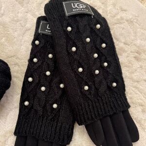UGG Black Women's Gloves with Pearl Details